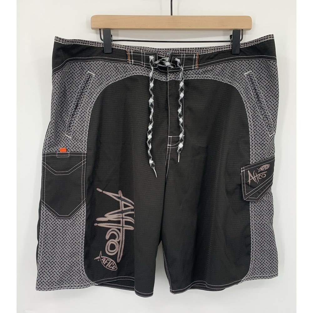 AFTCO Bathing Suit Mens 40 Black Board Shorts Fishing Beach Outdoor‎ Stretch